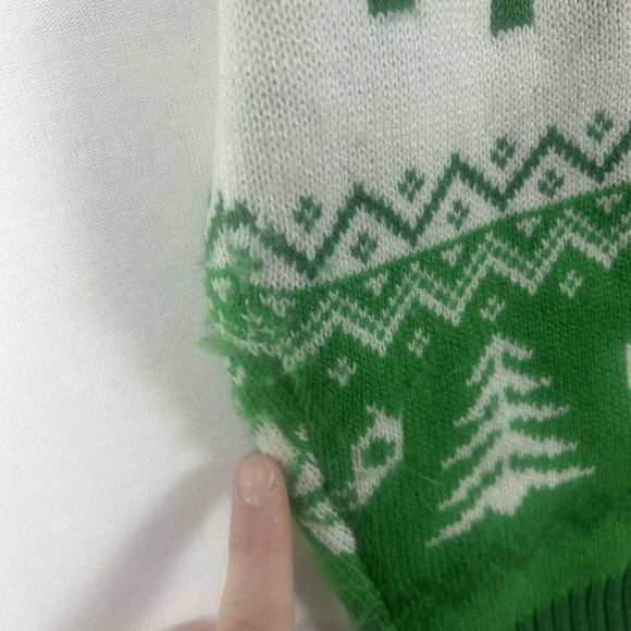 Bob Ross Men Green & White "Happy Trees" Holiday Fair Isle Sweater Size L Large - Picture 2 of 9